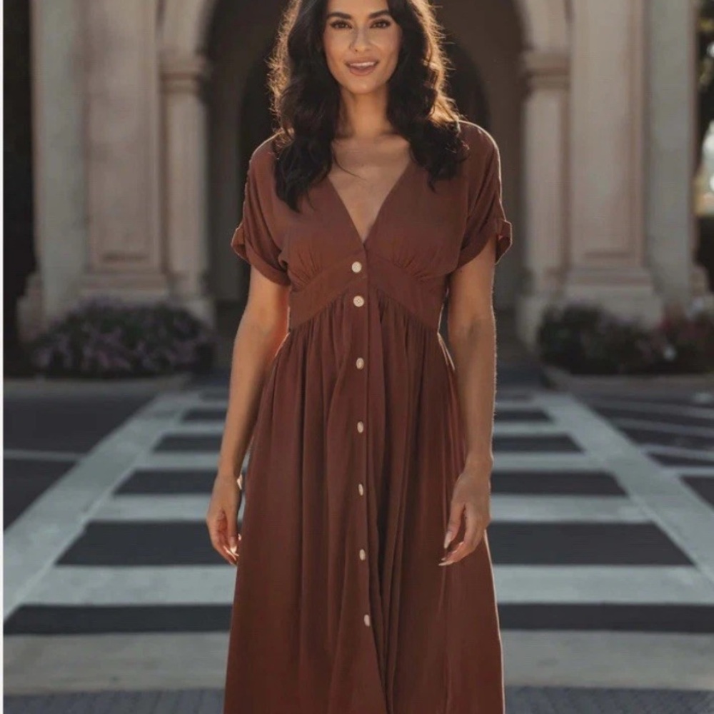 The Normal Brand Brown Button-Front Midi Dress